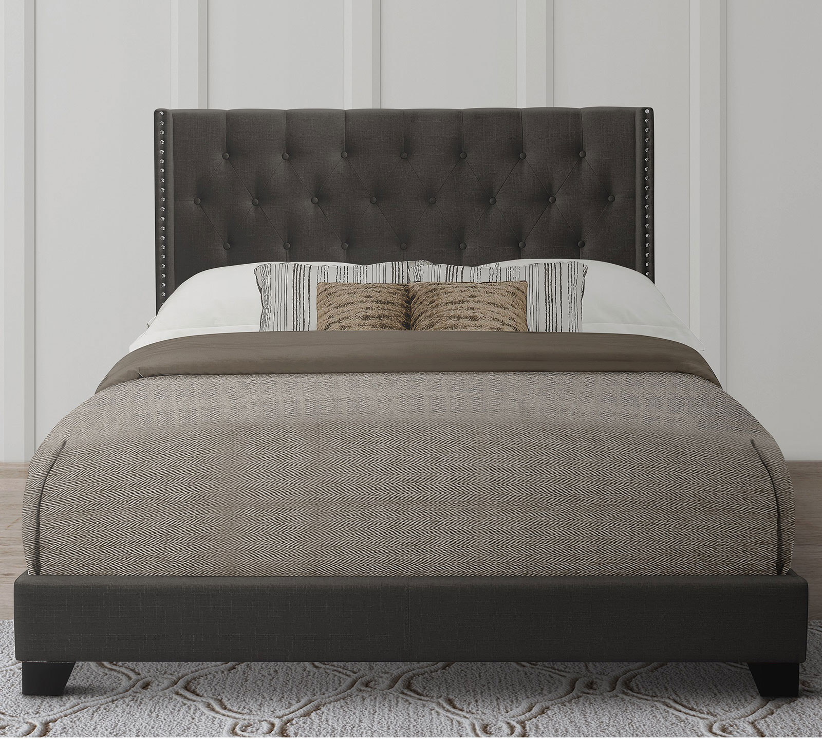 Homelegance Upholstered Bed Set | King | Avery Bed Frame & Headboard | Dark Gray